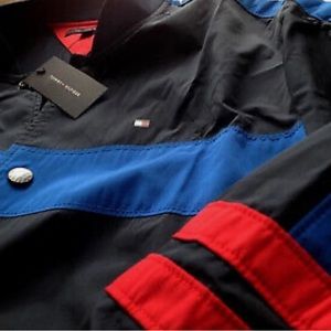 New/Tommy Hilfiger Men's/TH Logo Coach Colorblocked Track Jacket】Navy /Large
